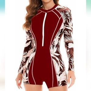 Women's Floral Long Sleeve Rashguard Swimsuit Boyleg UPF 50
